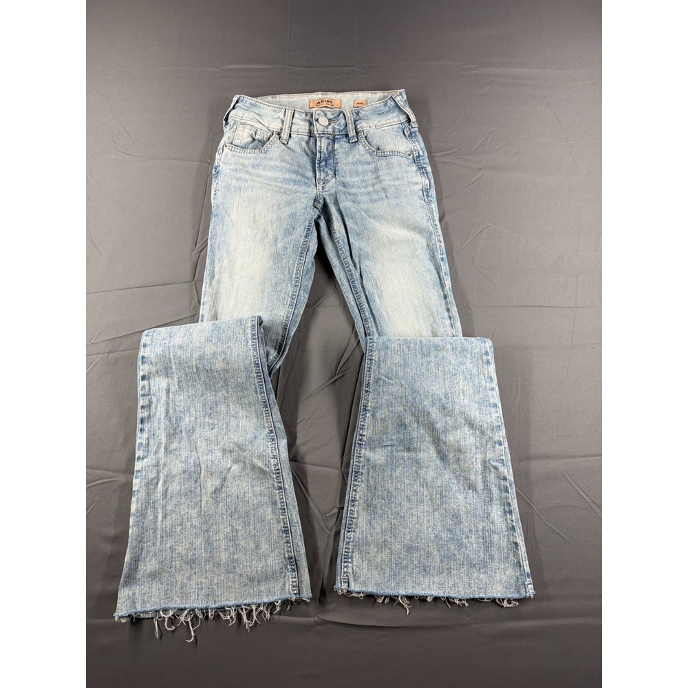 Ariat REAL Denim Perfect Rise Flare Jeans Womens 25XL Light Wash Raw Hem Western